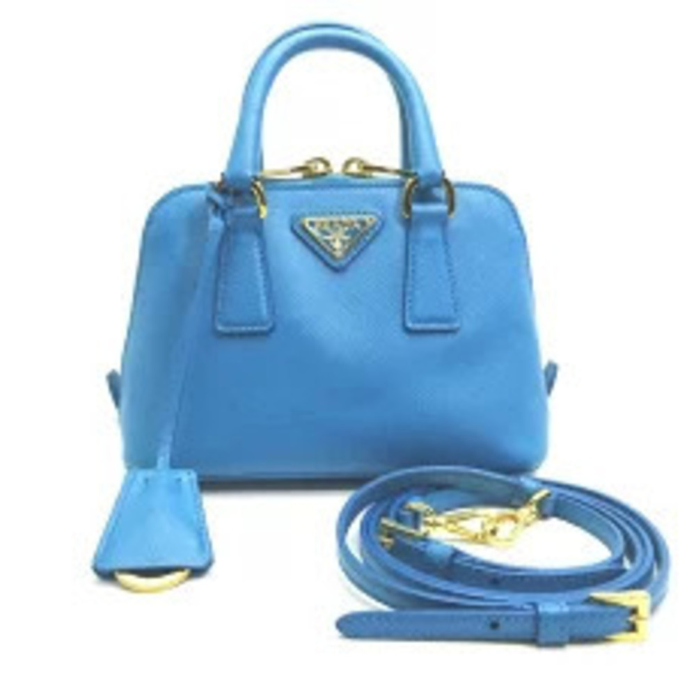 Prada Bag Handbag Saffiano Leather Blue